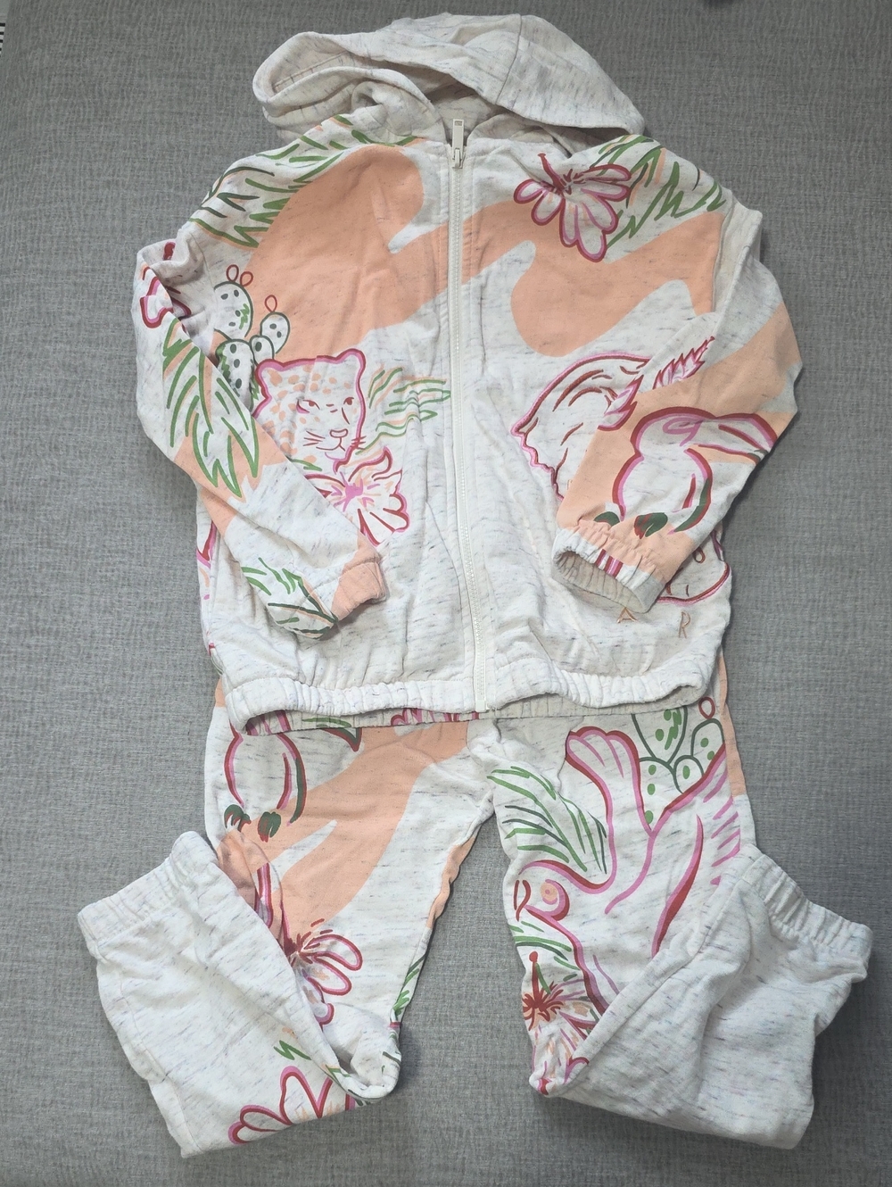 Kenzo Kids Hooded Zip Jacket and Jogger Set - Peach Floral Print